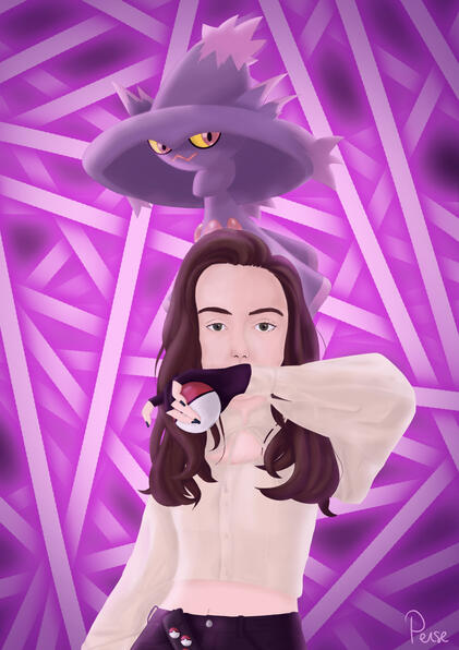 OC venant d'un RP Pokémon figurant Gwendoline et son pokémon principal de type specte, un magirêve mâle se nommant Buu \bou\. | Travail au digital sur ClipStudioPaint.