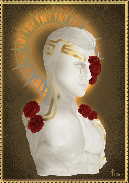 Chamber du jeu ''Valorant'' en statue avec des roses. | Travail au digital sur ClipStudioPaint